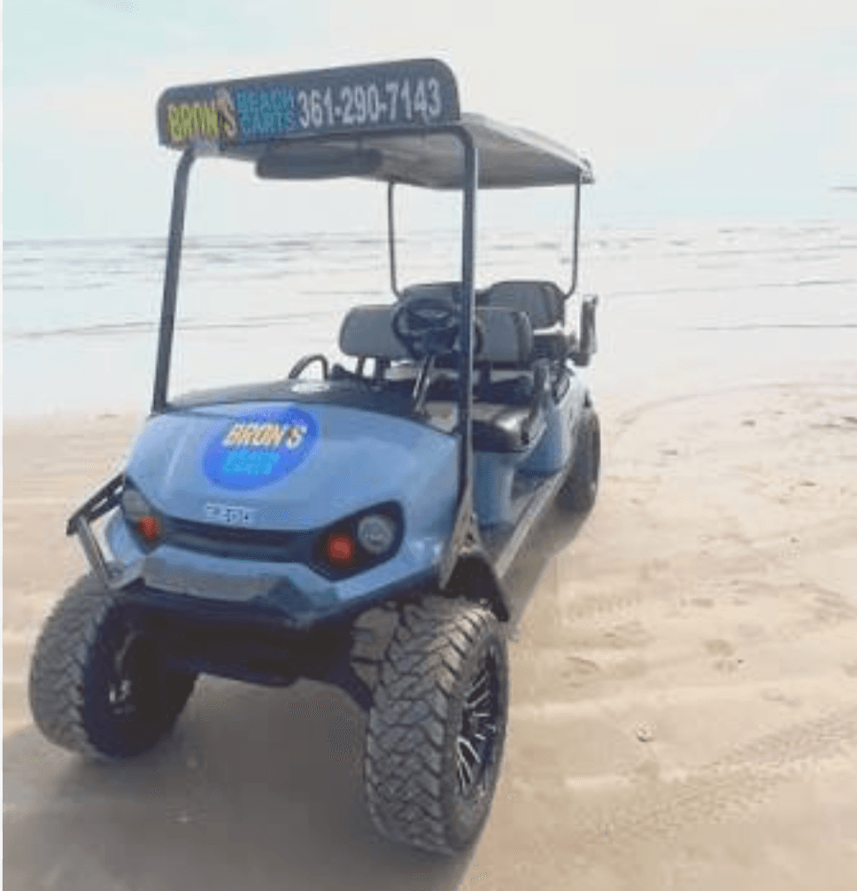 Bron's golf cart on the beach